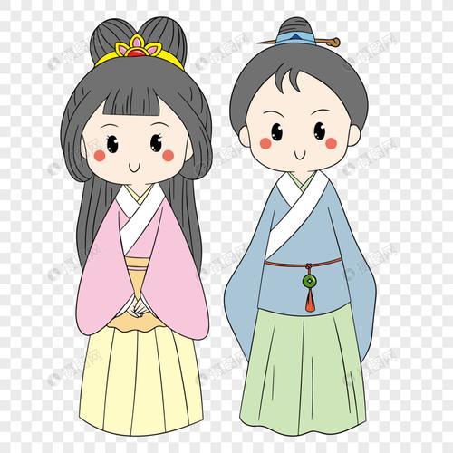 七夕情人节q版牛郎织女古装情侣素材