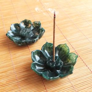沛孚天然绿水草玛瑙玉髓香插观音莲花宝座香炉供佛礼拜檀立香摆件