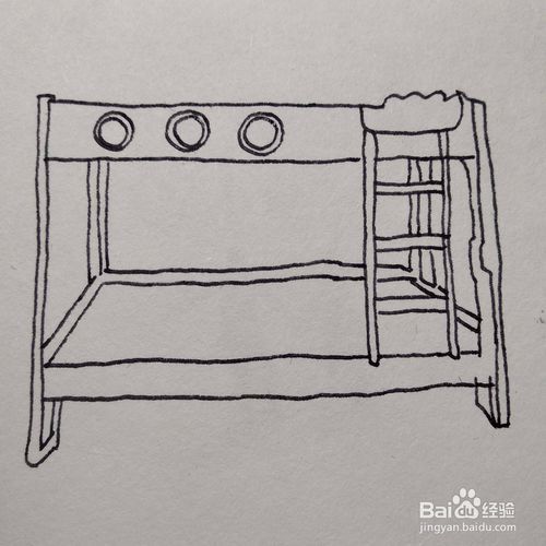怎么画幼儿园小朋友睡觉的高低双人床卡通简笔画