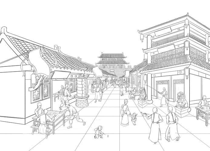 几张"古代街景" 包装插画