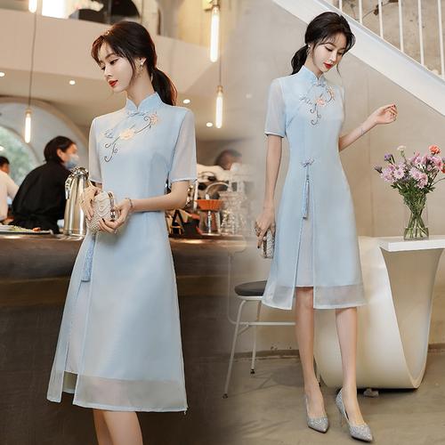 2021夏季新款旗袍改良连衣裙气质修身妹妹大码连衣裙