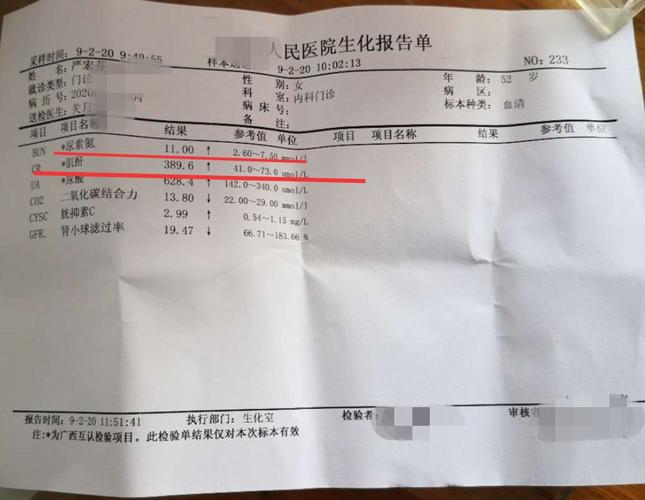 治疗后肾功能化验结果