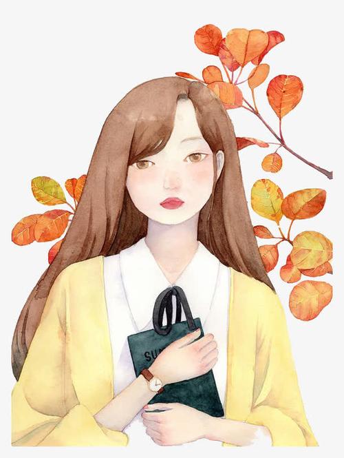 关键词 : 女孩,秋天,风景,枫叶,水彩,手绘,装饰,卡通