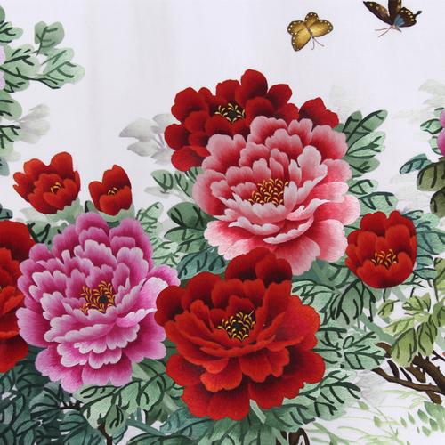 一涵动态  中式沙发背景墙挂画:刺绣牡丹格调高雅 刺绣花开富贵细节