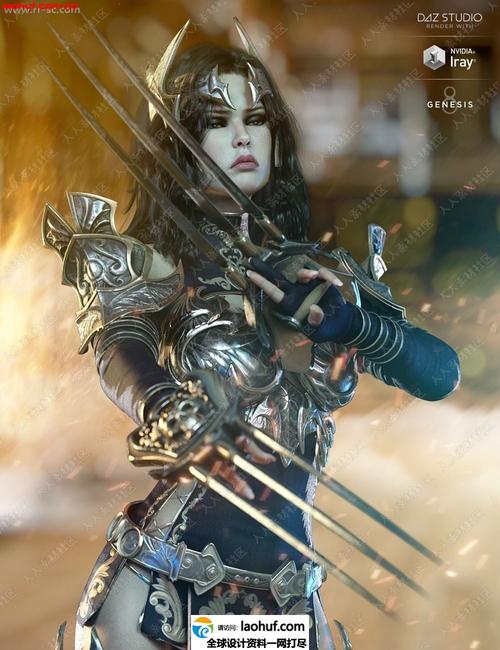 奇幻女战士多套不同颜色铠甲锋利武器3d模型