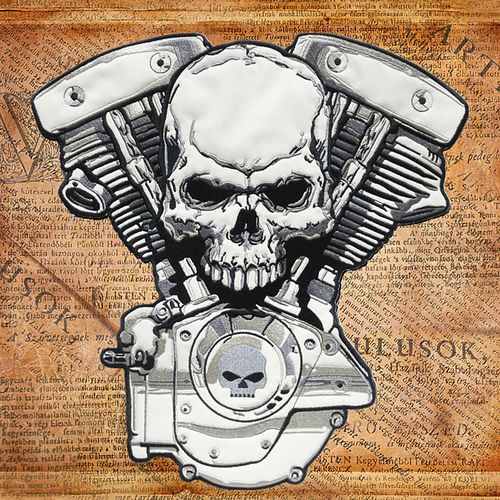 反光哈雷朋克布贴特大号刺绣骷髅v型双缸发动机徽标徽章