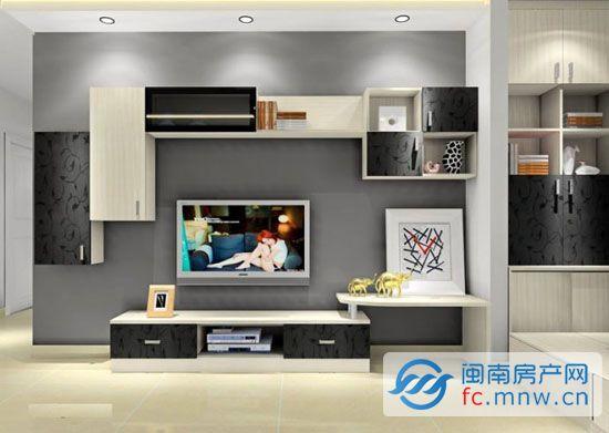 客厅电视柜背景墙 集收纳和装饰于一体