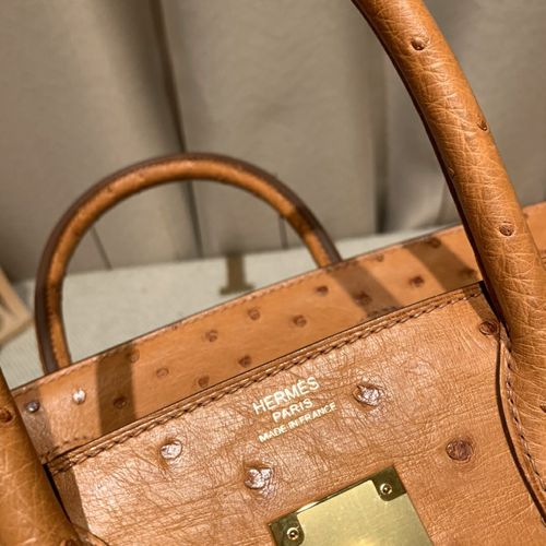 hermes包包 birkin 30cm ostrich南非鸵鸟 37-金棕-金