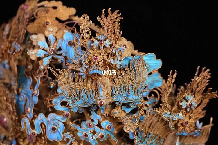 清代,银鎏金花丝点翠凤冠_鎏金_凤冠_时尚_配饰_配饰