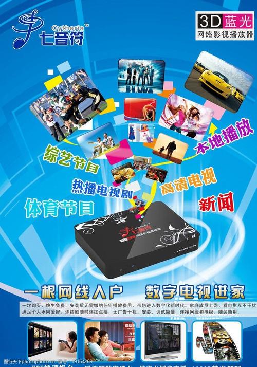网络机顶盒 网络 机顶盒 七音符 播放器 数字电视 光纤 海报设计 广告