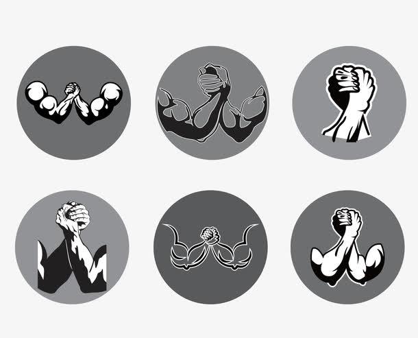 矢量双人掰手腕pk黑白圆形图标