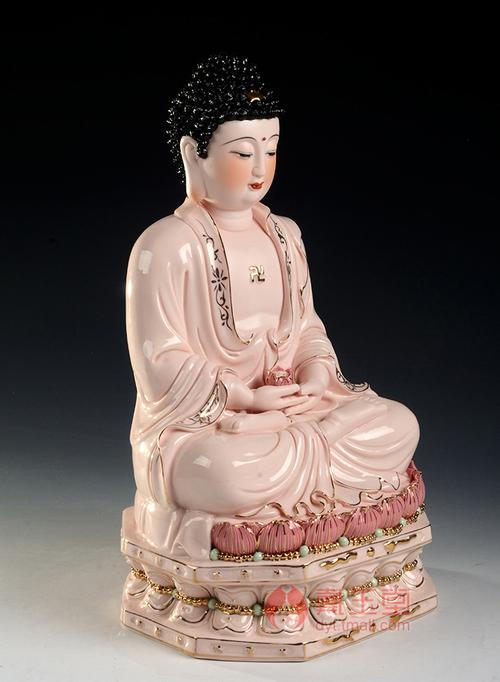 戴玉堂陶瓷金彩佛像坐莲台如来佛药师佛供奉摆件释迦摩尼佛d05-13