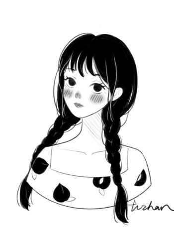 人物黑白动漫素材插画绘画线稿手绘女生男生长发短发转载二次元萝莉