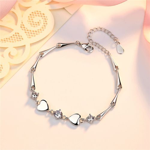 s925银爱心手链女个性简约日韩森系手镯送闺蜜情人节生日礼物