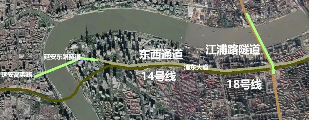 举个例子,浦东大道的东西通道&14号线和18号线&江浦路隧道交汇的昌邑