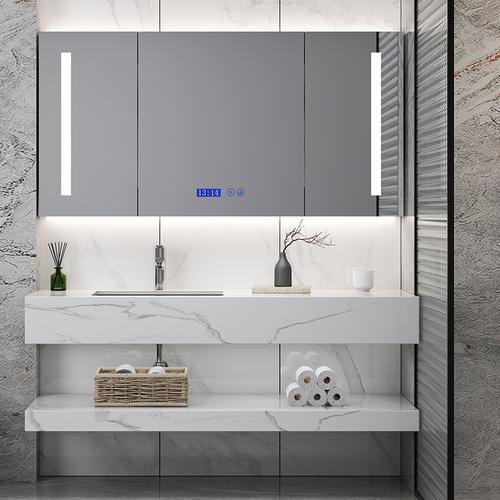 网红卫生间洗漱台岩板一体盆浴室柜双层大理石洗手台洗脸盆柜组合