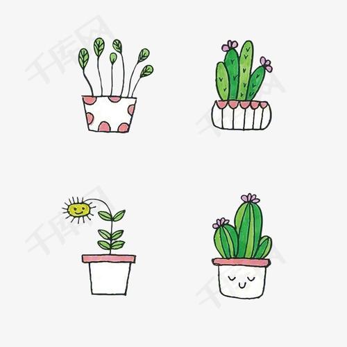 手绘涂鸦盆栽绿植手绘卡通涂鸦可爱绿植装饰植物