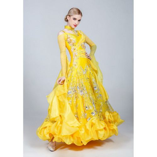 珂卡慕kekamu舞裙交谊舞连衣裙烫钻国标舞演出服交谊舞绣花大摆连衣裙