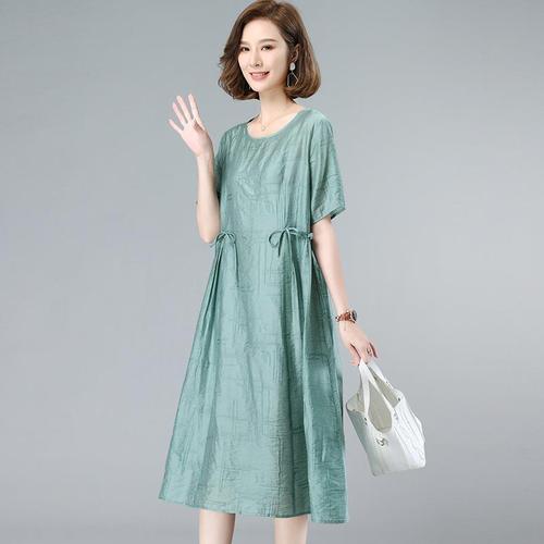 2020~2021年流行裙子,2021年流行裙子 法式连衣裙薄款2021年新款夏季大码收腰气质休闲长款棉麻流行裙子【12