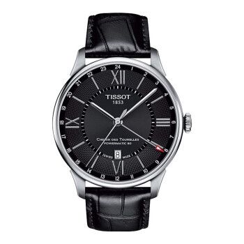 手表男表 tissot,手表男表tissot 天梭tissot男表 杜鲁尔系列黑盘皮带自动机械表防水瑞士男士手表 黑盘
