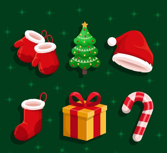 6款彩色质感圣诞节元素矢量素材