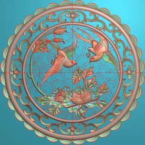 圆形镂空洋花月季花挂屏牡丹花鸟挂匾圆屏精雕图浮雕灰度电脑雕刻