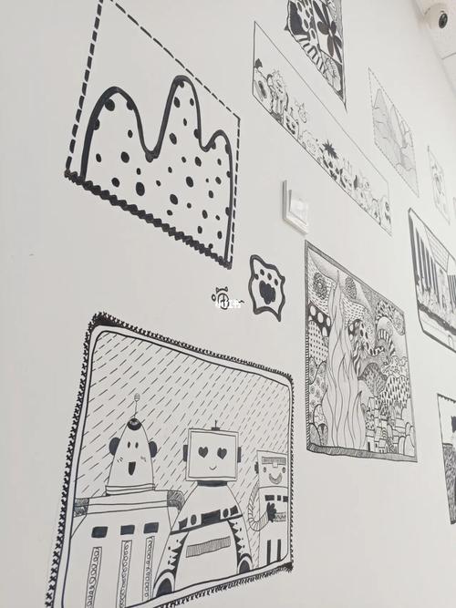 黑白线描墙绘_墙绘_线描_潮流_潮流艺术_潮流插画