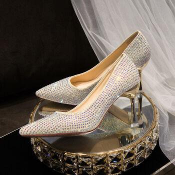 新品siddons旗舰官方店水晶鞋女高跟鞋2021新款婚鞋银色新娘鞋公主