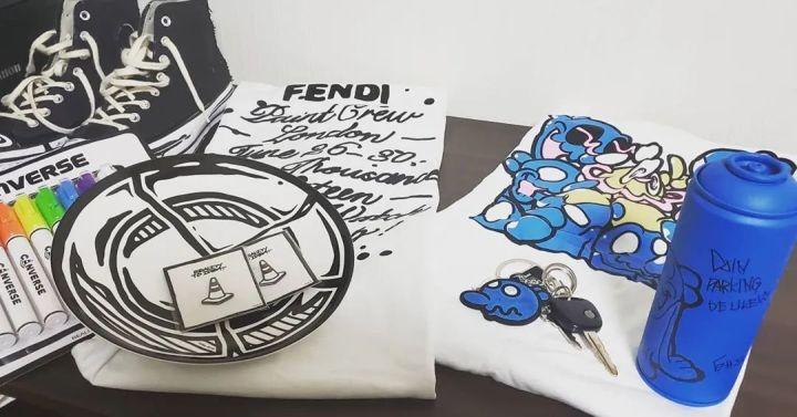 潮话题fendi黑白美学涂鸦手绘风超高级