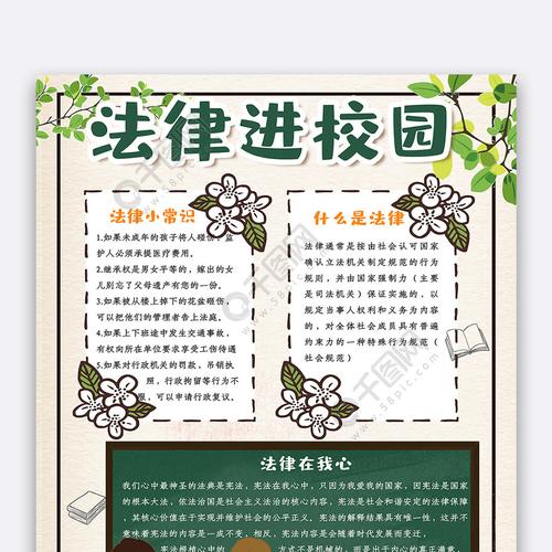 清新简约法律进校园竖版小报手抄报电子模板