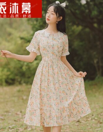 小清新碎花连衣裙少女夏装2021新款初中高中韩版森系中长裙子女装花色