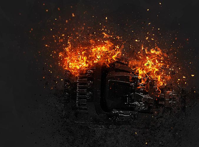 附国外特效ps动作下载_烈火灰尘人物火星灰烬火与烟雾