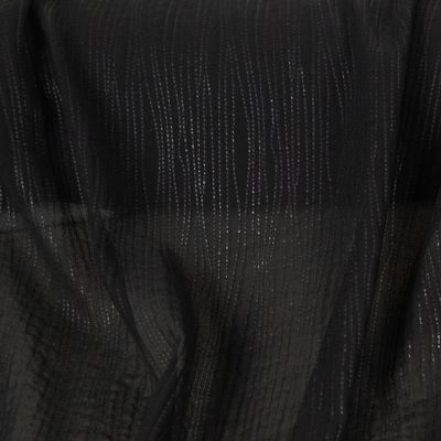 韩国进口黑色不规则烫印竖条纹雪纺面料中透垂感好衬衣连衣裙布料