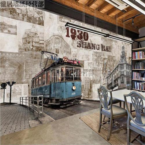 巴黎伦敦建筑装修壁画工业风铁皮工装壁纸 复古怀旧英伦风格墙纸