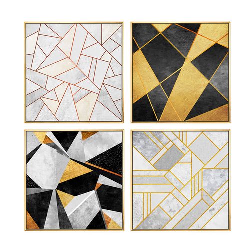 前者现代简约抽象画几何装饰画客厅金色线条玄关样板房客厅挂画