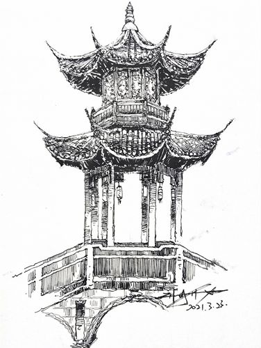 古建筑 | 亭子 | 钢笔建筑速写 76150323_钢笔_速写_建筑_钢笔画