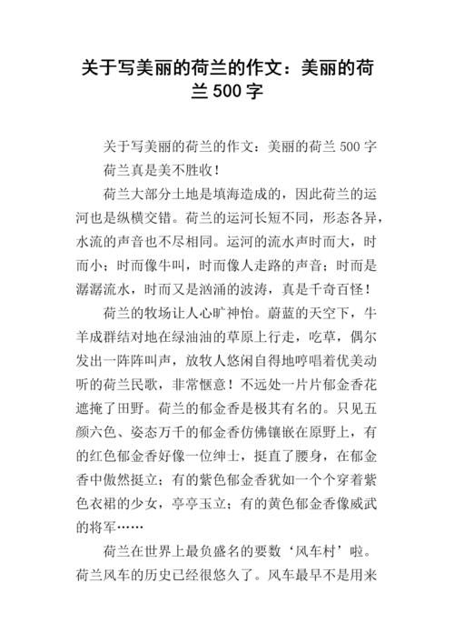 关于写美丽的荷兰的作文:美丽的荷兰500字.docx
