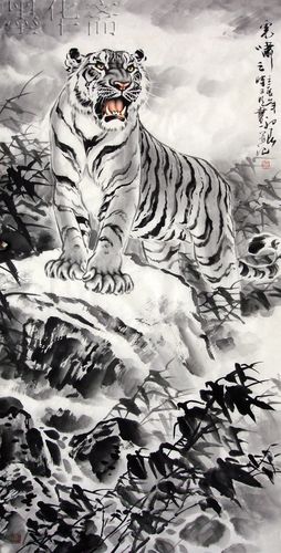 墨华斋字画客厅水墨画手绘真迹四尺走兽动物画老虎竖版办公室国画