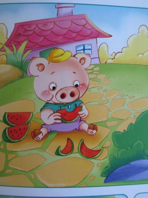 画小猪吃西瓜简笔画