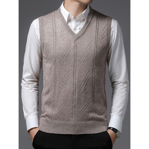 新款【高端轻奢】春秋商务羊毛背心男士中年v领毛衣马甲鸡心领无袖