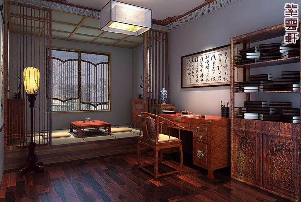 中式风格装修书房效果图丨茶能醉人何必酒书能香我无须花