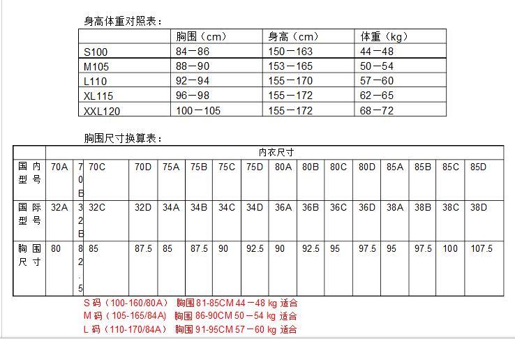 男士胸围尺码表