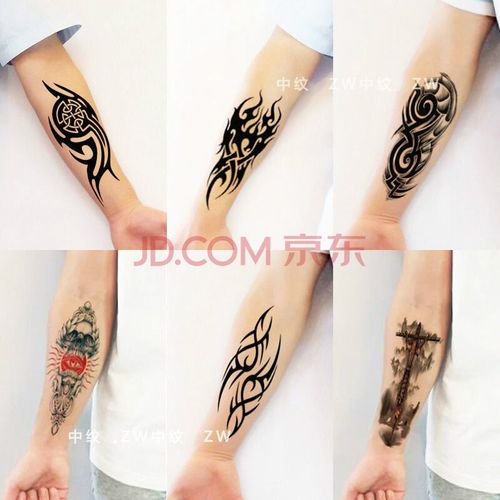 新品半臂图腾纹身贴男防水持久逼真花臂小手臂龙火焰鹰眼刺青 图腾6张