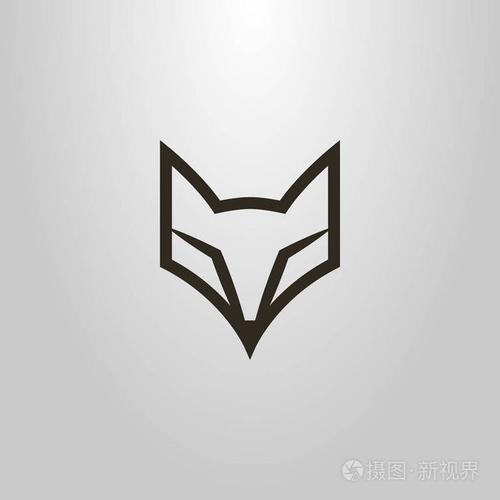 黑白简单矢量线艺术符号狐狸头