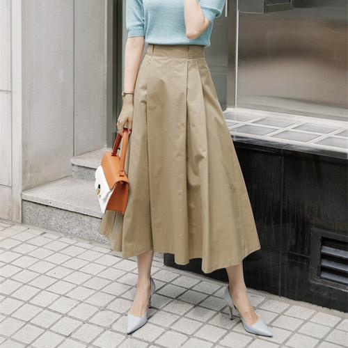 蓬蓬高腰过韩版大新款春秋半身长裙卡其色