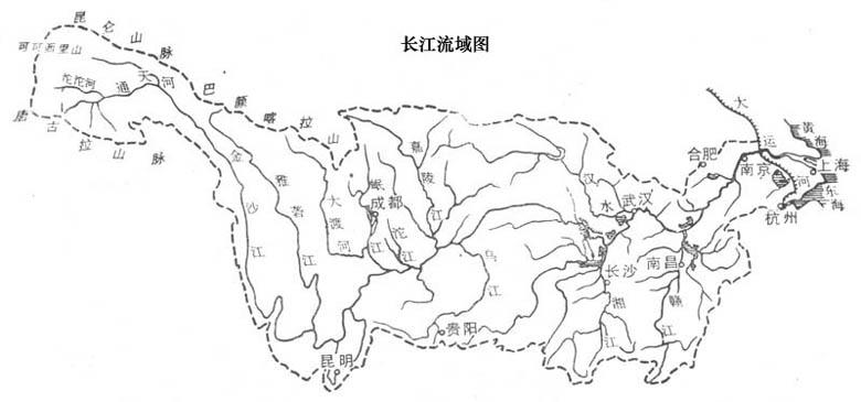 求长江在地图上的位置.