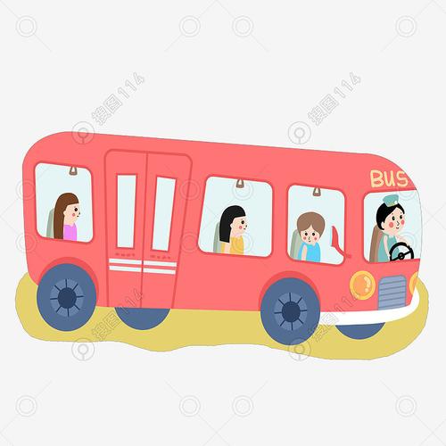 卡通红色公交车元素