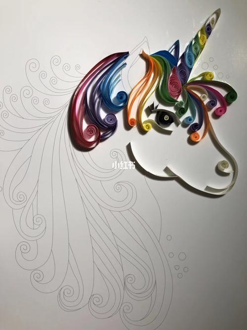 独角兽0615衍纸画线稿_线稿_衍纸_人文_绘画