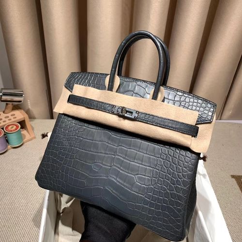 爱马仕包包 birkin 30cm 蜥蜴 石墨灰 银扣
