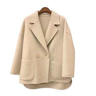 2018秋冬季新款双面羊毛大衣女 韩版小斜纹宽松短款羊绒毛呢外套